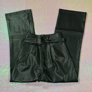 black faux leather wide leg dress pants